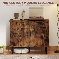 HOMCOM Mid-Century Sideboard Cabinet, Nightstand, Accent Console with Tambour Doors, Rustic Brown(m-4)