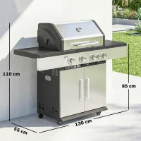 Outsunny 4+1 Burner Gas BBQ Grill, Portable Gas Barbecue Grill with Side Burner, Warming Rack, Side Shelf, Storage Cabinet(m-3)