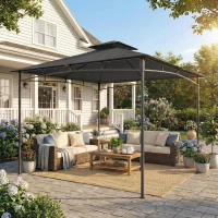 Outsunny Paviljoen 3x3 m waterafstotend stevig tuinpaviljoen met uitschuifbaar bovenframe en dubbeldak donkergrijs(m-2)