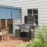 Outsunny 4 Burner Gas BBQ Grill Outdoor 11.6 kW Portable Barbecue Trolley w/ Warming Rack, Side Shelves, Cabinet(m-10)