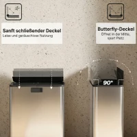 HOMCOM Dubbele keukenafvalbak 2 x 28L roestvrijstalen pedaalemmer met soft-close deksel, uitneembare binnenemmers(m-5)