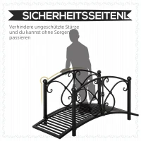 Outsunny Tuinbrug, vijverbrug met veiligheidsleuningen, sierbrug tot 100 kg belastbaar, 102 x 48 x 49 cm zwart(m-5)
