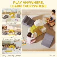 AIYAPLAY 7 Piece Kids Soft Play Set with Detachable Cover, Baby Indoor Climb and Crawl Foam Toy for Toddlers, Yellow(m-7)