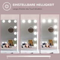 HOMCOM Led-cosmeticaspiegel, 3 lichtmodi, dimbaar, touchbediening, USB, 36,5 x 45,5 cm, wit(m-7)