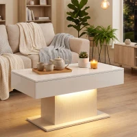 HOMCOM LED Salontafel met opbergruimte, hoogglans, modern, 2 lades & afstandsbediening, wit(m-2)