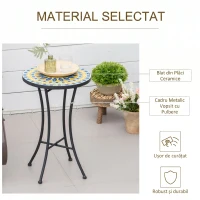 Outsunny Masuta de Gradina din Metal cu Blat din Mozaic Ceramic, Ф35.5x53.5cm, Multicolor(m-5)