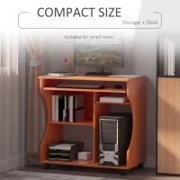 HOMCOM Multi-Storage Compact Work Desk, with Wheels - Cherry Wood Colour(m-6)