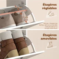 HOMCOM Meuble chaussure 8 paires, armoire à chaussures étroit avec tiroir et 2 portes abattants et étagère réglable, blanc(m-6)