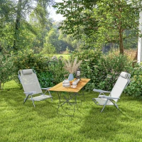 Outsunny 2-delige set campingstoelen inklapbaar met 6-voudig verstelbare mesh-rugleuning en hoofdsteun 62 x 65 x 80 cm Lichtgrijs(m-8)