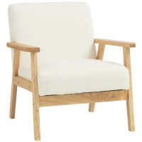 HOMCOM Modern Armchair, Sherpa Fleece Upholstered Accent Chair with Solid Wood Legs and Wide Seat, Cream White(m-14)