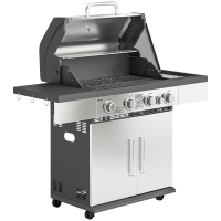 Outsunny 4+1 Burner Gas BBQ Grill, Portable Gas Barbecue Grill with Side Burner, Warming Rack, Side Shelf, Storage Cabinet
