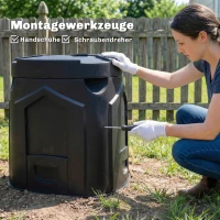 Outsunny 240L Tuincompostbak, Driehoekige compostcontainer met 3 deuren, Zwart(m-9)