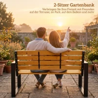 Outsunny Tuinbank 2-zits weerbestendig houten bank met lattenontwerp en armleuningen, houten zitbank tot 240 kg natuurlijk hout(m-4)