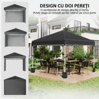 Outsunny Pavilion de Grădină Pliabil cu Înălțime Ajustabilă, 2 Pereți și Geantă Inclusă, 297x297x288 cm, Negru(m-4)