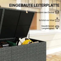 Outsunny Rattan Tuinbox 650L waterdicht UV-bestendig Kussenbox met Deksel Wielen Opbergruimte 150 x 75 x 74 cm Donkergrijs(m-6)