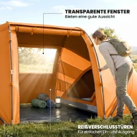 Outsunny Tunnelzelt für 4 Personen, Campingzelt mit Tür, Bodenplane, 2000mm wasserdicht Orange(m-5)