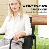 Outsunny Tuinmeubelset zitgroep 150 x 80 cm glazen tafel met 6 ademende stoelen decoratieve armleuningen zwart(m-6)