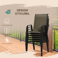 Outsunny Set 6 Piese Scaune de Gradina cu Cotiere, Scaune de Exterior Stivuibile din Metal si Tesatura Respirabila, Maro(m-5)
