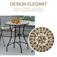Outsunny Masa Rotunda Stil Bistro de 60 cm cu Mozaic pentru Gradina, Veranda, Exterior, Balcon, Gri(m-4)