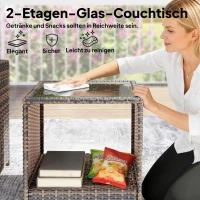 Outsunny Rattan Tuinmeubelset 5-delig Balkonmeubelset met 2 Stoelen, Kussens, Voetenbankjes, Tafel, Opbergruimte Crème(m-8)