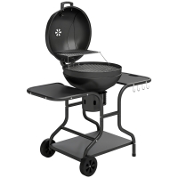 Outsunny Houtskoolbarbecue BBQ Smoker met zijtafels, dekselthermometer en wielen – 129 x 63,5 x 106,5 cm