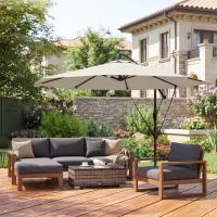 Outsunny Zweefparasol Ø300 cm Kantelbaar Parasol met Draaimechanisme Kruisvoet Windkoorden Beschermhoes Crème(m-9)