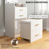 HOMCOM Toucador de Maquilhagem 3 em 1 com Banco Mesa de Maquilhagem com Espelho Gavetas e Bancada de Vidro Visível Toucador Moderno para Quarto 48x40x90 cm Branco(m-5)