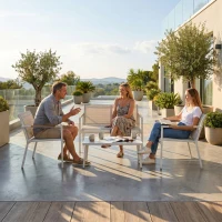 Outsunny Gartenmöbel Set Sitzgruppe für 4 Personen Atmungsaktiv Gartenlounge mit 2er Sofa 2 Sessel Metall-Tisch Fußpads(m-8)