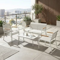 Outsunny Gartenmöbel Set Sitzgruppe für 4 Personen Atmungsaktiv Gartenlounge mit 2er Sofa 2 Sessel Metall-Tisch Fußpads(m-10)