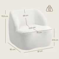 HOMCOM Moderne fauteuil met fleece-look bekleding, knusse stoel voor woonkamer, slaapkamer of thuiskantoor, crèmewit(m-3)