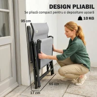 Outsunny Sezlong de Gradina Pliabil si Rabatabil pe 9 Niveluri cu Perna Lombara, Gri(m-4)