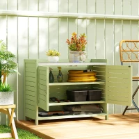Outsunny Plantentafel met opbergkast van hout, buitenkast met verzinkt werkblad, 3 planken, 88x40x70,5 cm, groen(m-8)