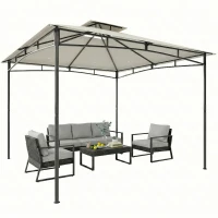 Outsunny Paviljoen 3x3m Waterafstotend Stabiel Winterbestendig Tuinpaviljoen met inklapbaar Bovenframe Dubbel Dak Crèmewit(m-11)