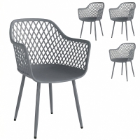 Outsunny Set van 4 tuinstoelen UV-bestendige kunststof tuinstoelen met armleuning en rugleuning 56 x 51 x 84 cm Donkergrijs