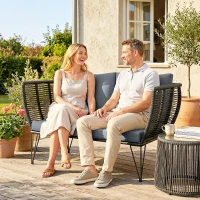 Outsunny Tuinbank met kussens 2-zits bank outdoor balkonbank rotanbank tuinmeubelen 123 x 67 x 72 cm lichtgrijs(m-9)
