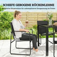 Outsunny Tuinmeubelset zitgroep 150 x 80 cm glazen tafel met 6 ademende stoelen decoratieve armleuningen zwart(m-5)