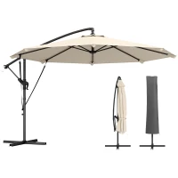 Outsunny Zweefparasol Ø300 cm Kantelbaar Parasol met Draaimechanisme Kruisvoet Windkoorden Beschermhoes Crème(m-10)