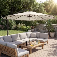 Outsunny Zweefparasol Ø300 cm Kantelbaar Parasol met Draaimechanisme Kruisvoet Windkoorden Beschermhoes Crème(m-8)