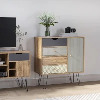 HOMCOM Cómoda con 4 Cajones Estilo Boho Cajonera de Madera con Patas de Metal para Salón Dormitorio 79x39x86 cm Marrón(m-10)