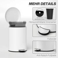 HOMCOM Prullenbak 20L, met Pedal, Binnenemmer, vingerafdrukvrij, Stil Sluiten, Crèmewit(m-7)