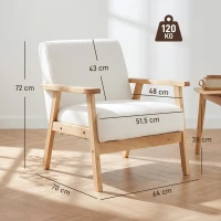 HOMCOM Modern Armchair, Sherpa Fleece Upholstered Accent Chair with Solid Wood Legs and Wide Seat, Cream White(m-3)