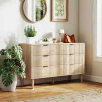HOMCOM Comodă cu 6 Sertare din Lemn pentru Dormitor și Hol, Stil Nordic, 120 x 39,5 x 75 cm, Stejar(m-10)