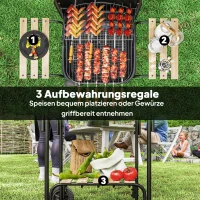 Outsunny Houtskoolbarbecue van staal, grillwagen met afsluitbare deksel, grillrooster, wielen, handgreep en houten plank, 98 x 54 x 91 cm, zwart(m-6)