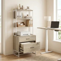 HOMCOM Mueble Archivador con Estantería 2 Cajones Encimera para Impresora Cerradura para A4 Letter Legal Roble(m-10)
