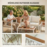 Outsunny Tuinmeubelset 4-delig polyrattan loungeset met tweezitsbank, 2 stoelen, glazen tafel, afneembare kussens en antislipmatten(m-7)