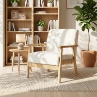 HOMCOM Modern Armchair, Sherpa Fleece Upholstered Accent Chair with Solid Wood Legs and Wide Seat, Cream White(m-13)