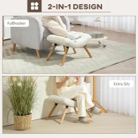 HOMCOM Moderne Voetenbank met Fleecebekleding en Houten Poten, Gestoffeerd, voor Woonkamer, Slaapkamer, Hal, Crèmewit(m-5)