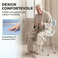 HOMCOM Sedia da Doccia con Schienale e Sedile Forato, 8 Altezza Regolabile, Antiscivolo, Portata 136kg, Azzurro(m-5)