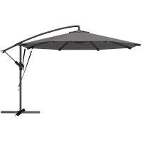 Outsunny Ampelscherm Ø300 cm Verstelbaar Parasol met Draaimechanisme Kruisvoet Windkoorden Beschermhoes Donkergrijs(m-1)