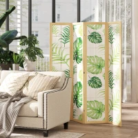 HOMCOM 4-teiliger Raumtrenner, faltbar, Boho-Design, tropisches Motiv, freistehender Raumteiler, Holzrahmen, Grün(m-10)